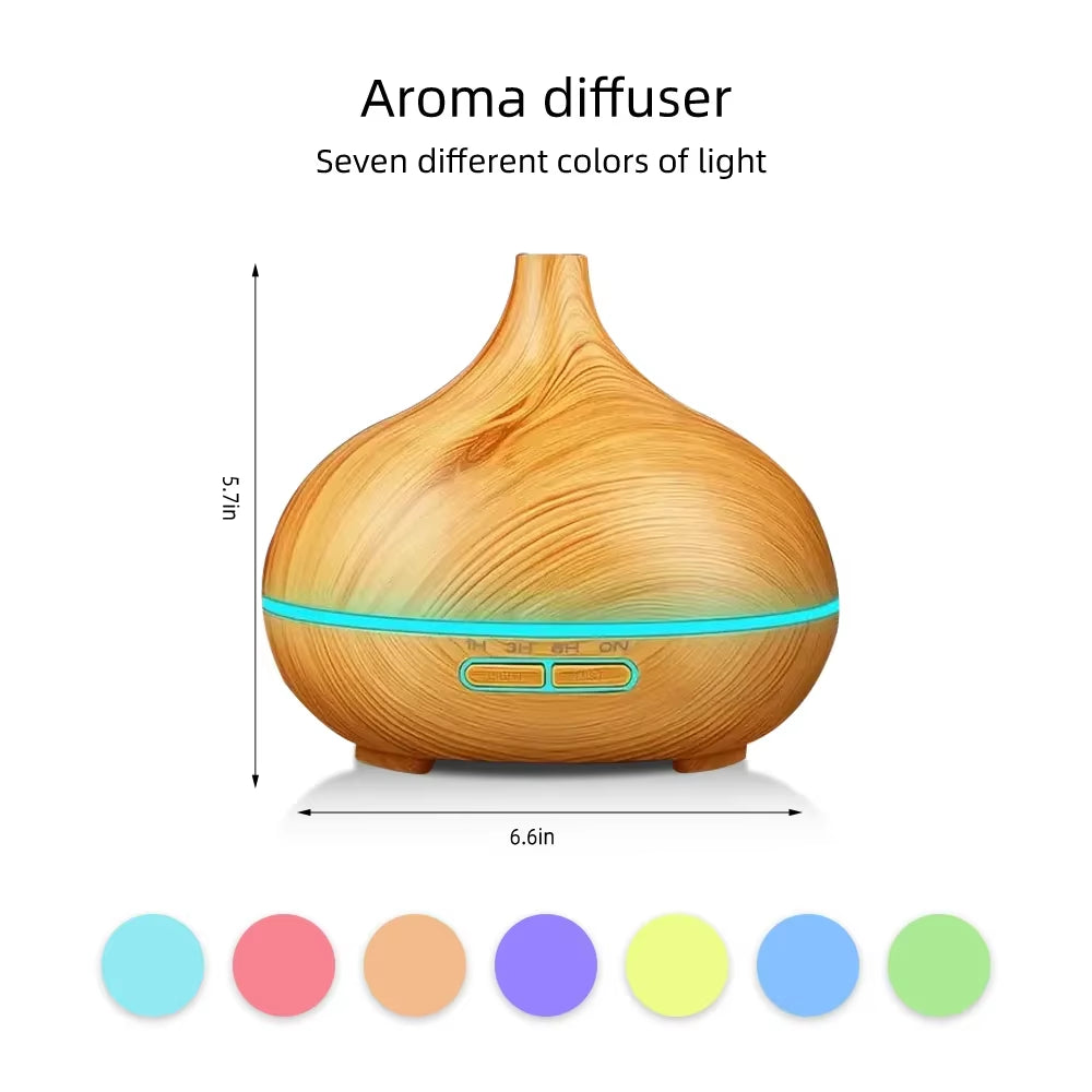 550Ml Ultrasonic Aroma Diffuser & Air Humidifier with Essential Oil Diffuser, Wood Grain Aromatherapy Machine, Remote Control, 7