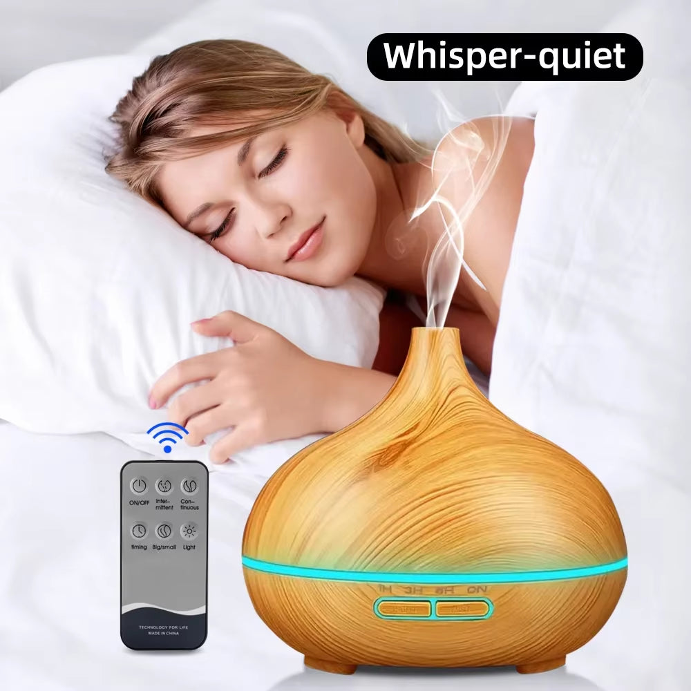 550Ml Ultrasonic Aroma Diffuser & Air Humidifier with Essential Oil Diffuser, Wood Grain Aromatherapy Machine, Remote Control, 7