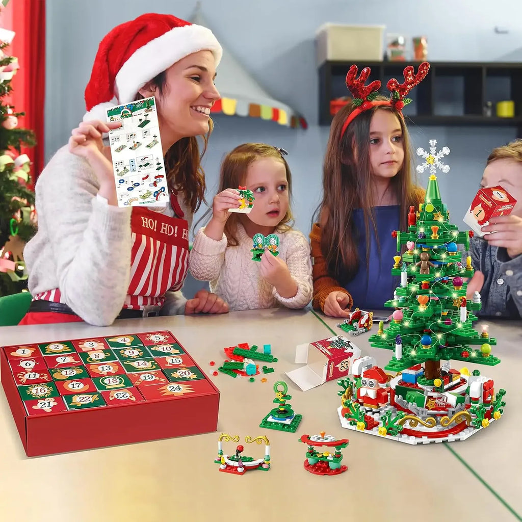 Christmas Tree Building Blocks Toy for Kids Magical Christmas Tree Building Adventure with LED Lights Xmas Advent Calendar Gift