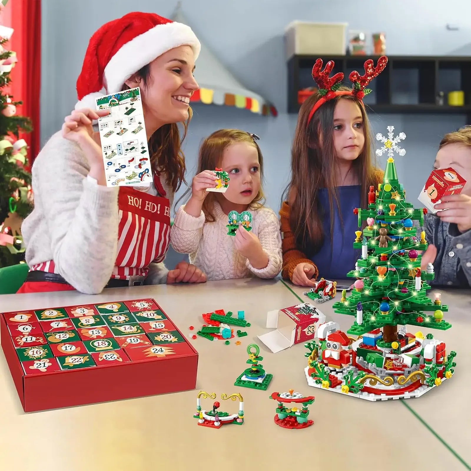 Christmas Tree Building Blocks Toy for Kids Magical Christmas Tree Building Adventure with LED Lights Xmas Advent Calendar Gift