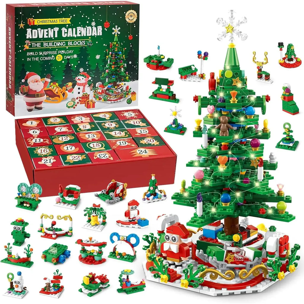 Christmas Tree Building Blocks Toy for Kids Magical Christmas Tree Building Adventure with LED Lights Xmas Advent Calendar Gift