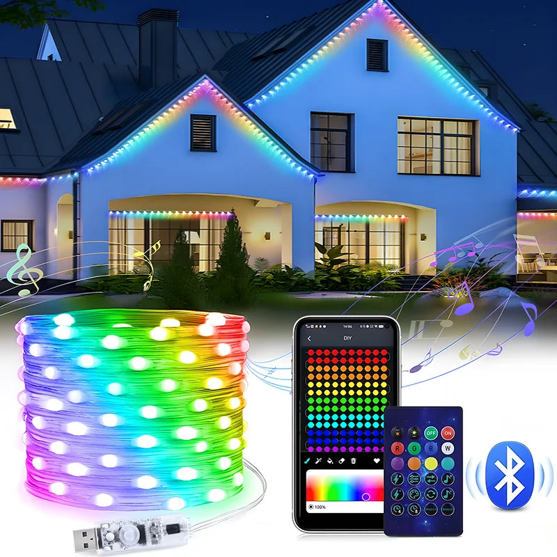 20M Permanent Outdoor Lights Smart RGBIC LED Eaves Lights with App/Remote Control Full House Flashing Lighting Christmas Decor