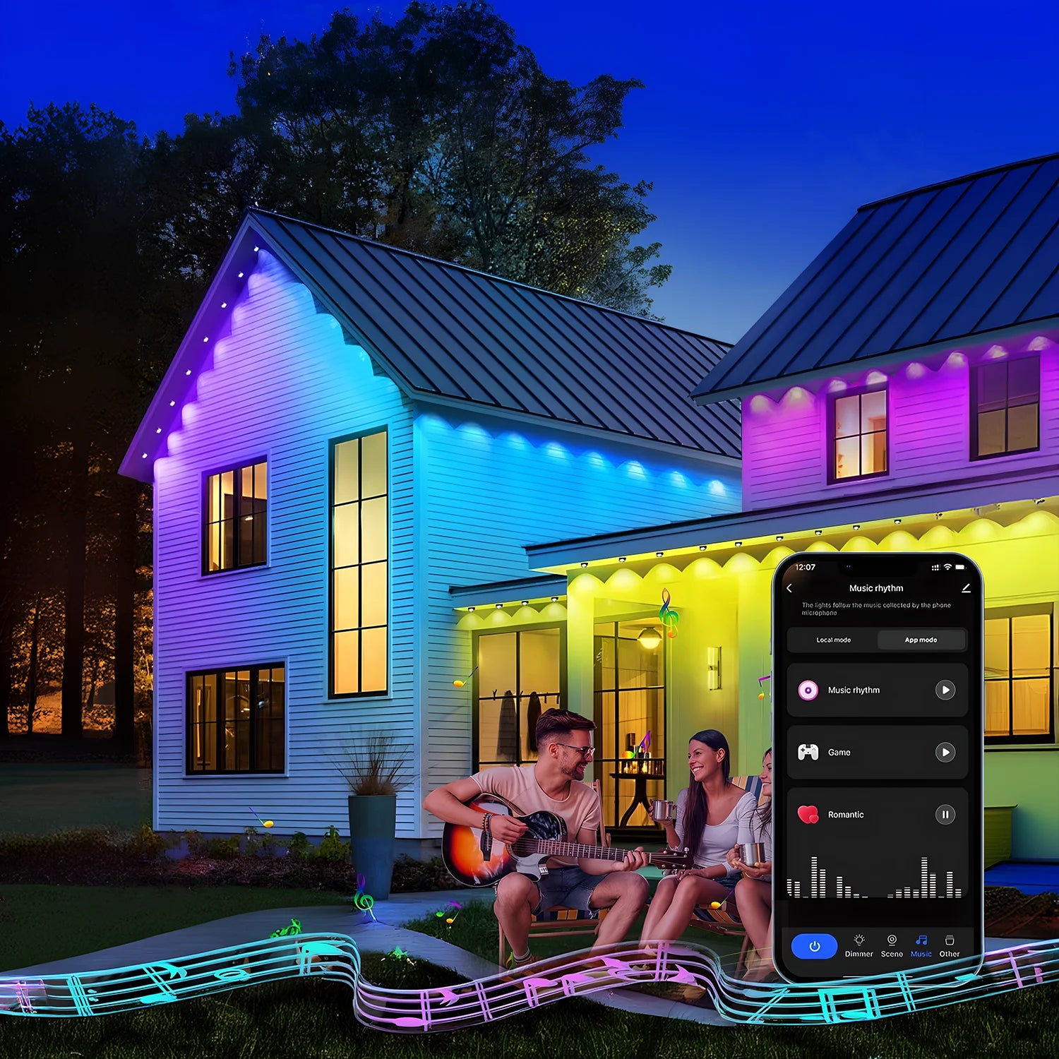 20M Permanent Outdoor Lights Smart RGBIC LED Eaves Lights with App/Remote Control Full House Flashing Lighting Christmas Decor