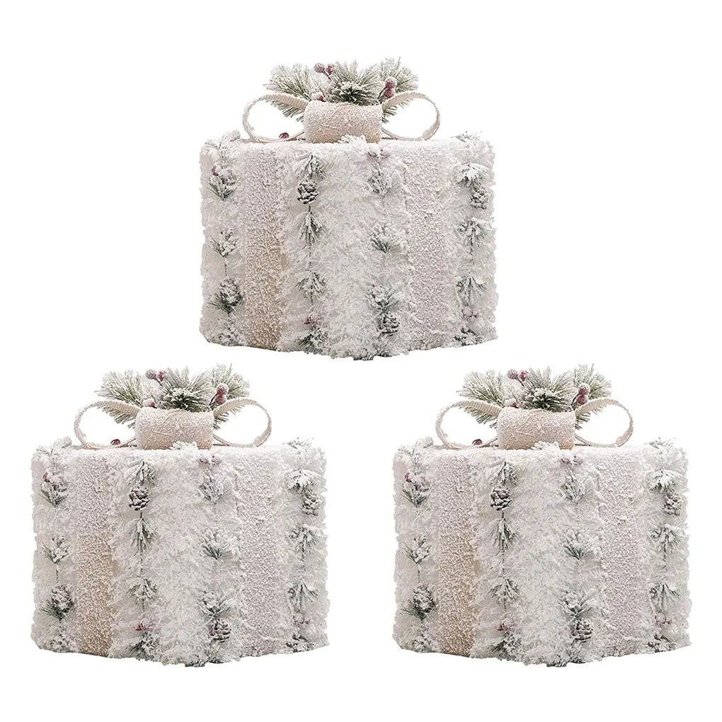 3Pcs/Set Christmas Glow Gift Box with Bow Christmas Lighting Box Merry Christmas Iron Ornament Xmas Home Tree Party Decroation