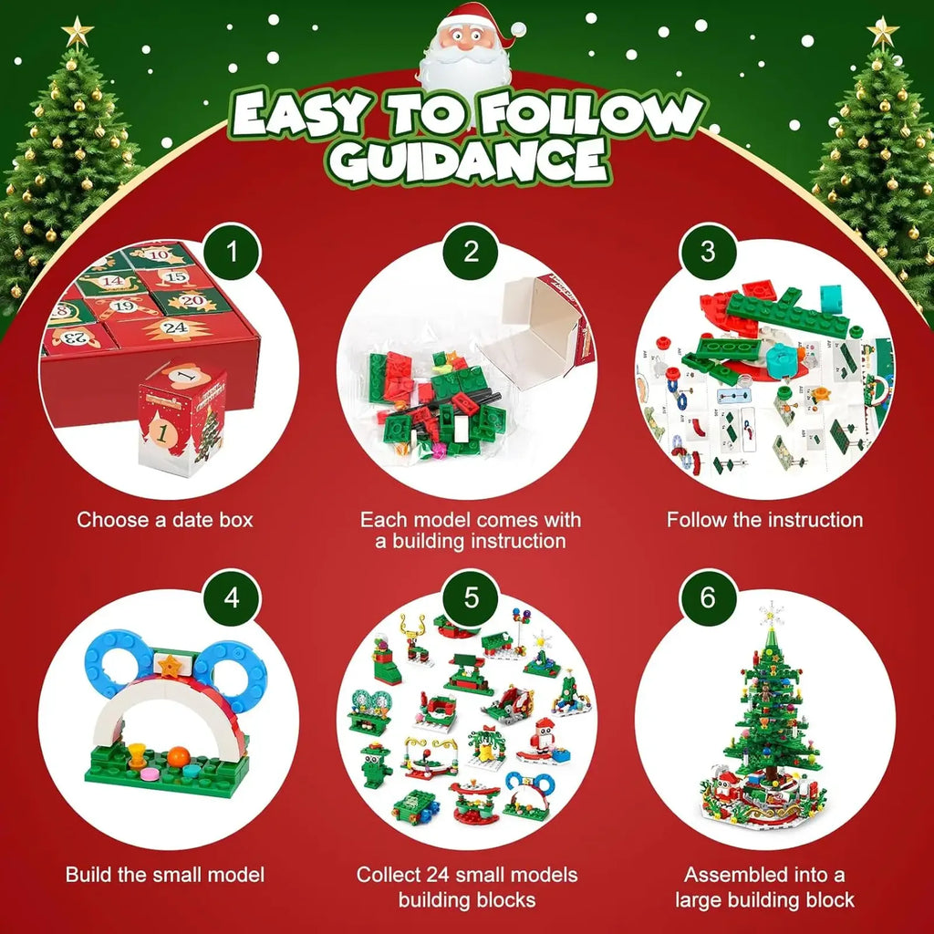 Christmas Tree Building Blocks Toy for Kids Magical Christmas Tree Building Adventure with LED Lights Xmas Advent Calendar Gift