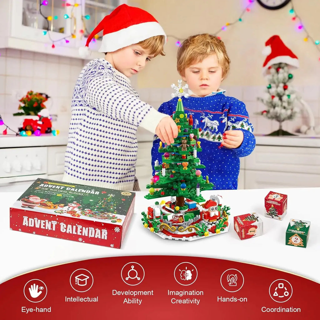 Christmas Tree Building Blocks Toy for Kids Magical Christmas Tree Building Adventure with LED Lights Xmas Advent Calendar Gift